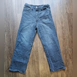 Levi's Jeans Women's 29 Ribcage Straight Ankle Black Faded High Rise Denim Pants